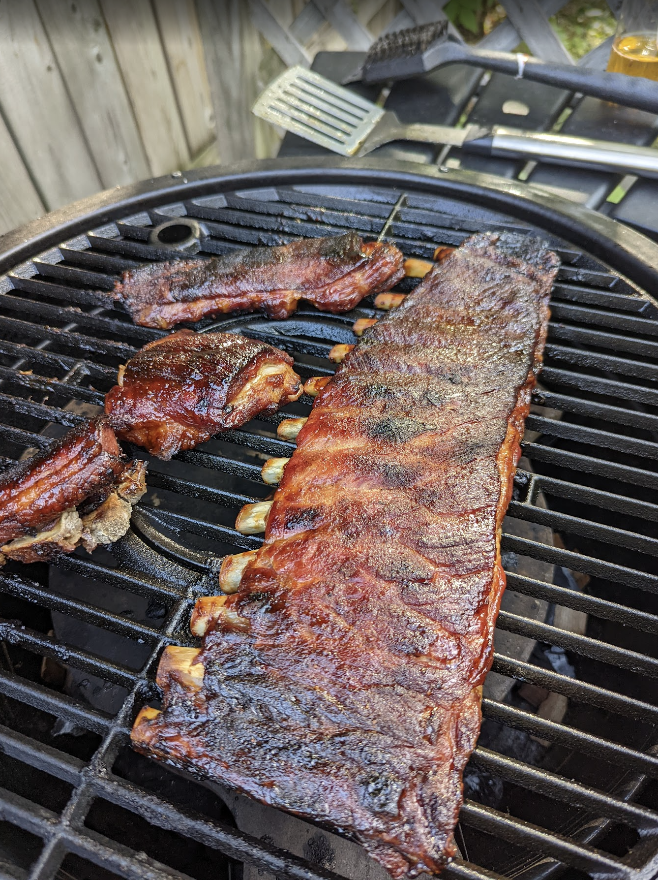 Barbecued ribs on a grill
